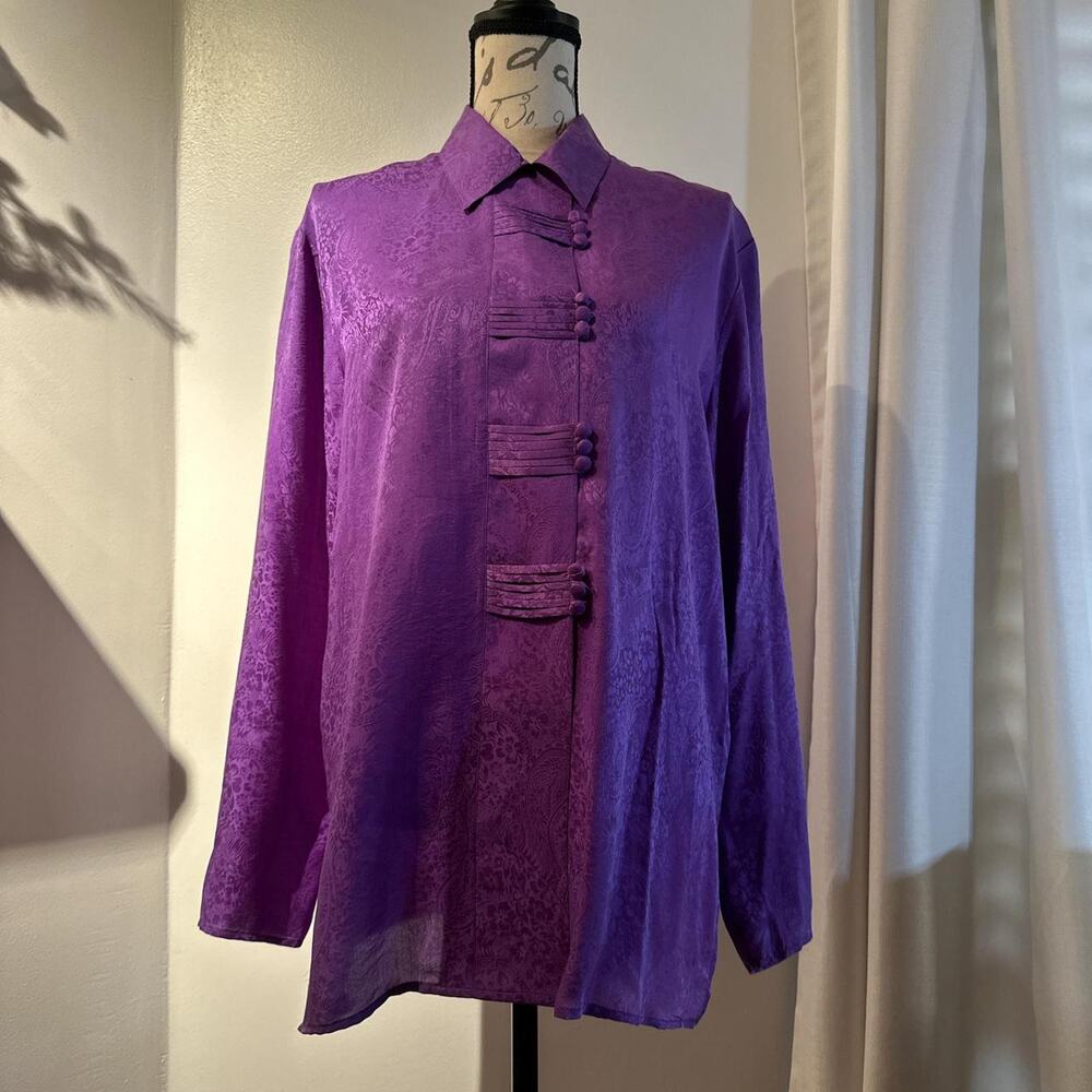 Chinese Style Purple Collared Button Down Top/Shirt